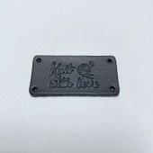 Бірка пришивна, шкіра 2х4 "Knit with love" Чорний (9001-PK)